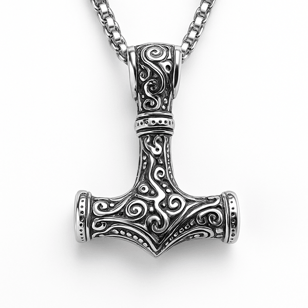 Men's Silver Thor Hammer Pendant With Chain